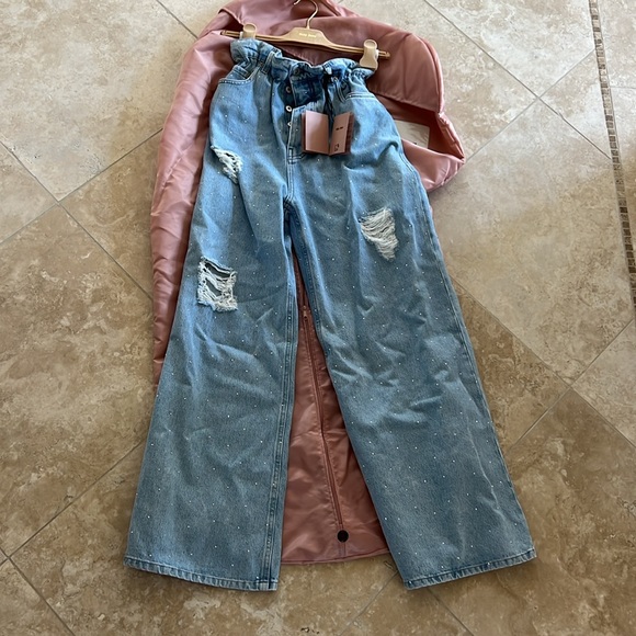 100% AUTHENTIC MIU MIU EMBELLISHED WIDE-LEG JEANS - Picture 4 of 10